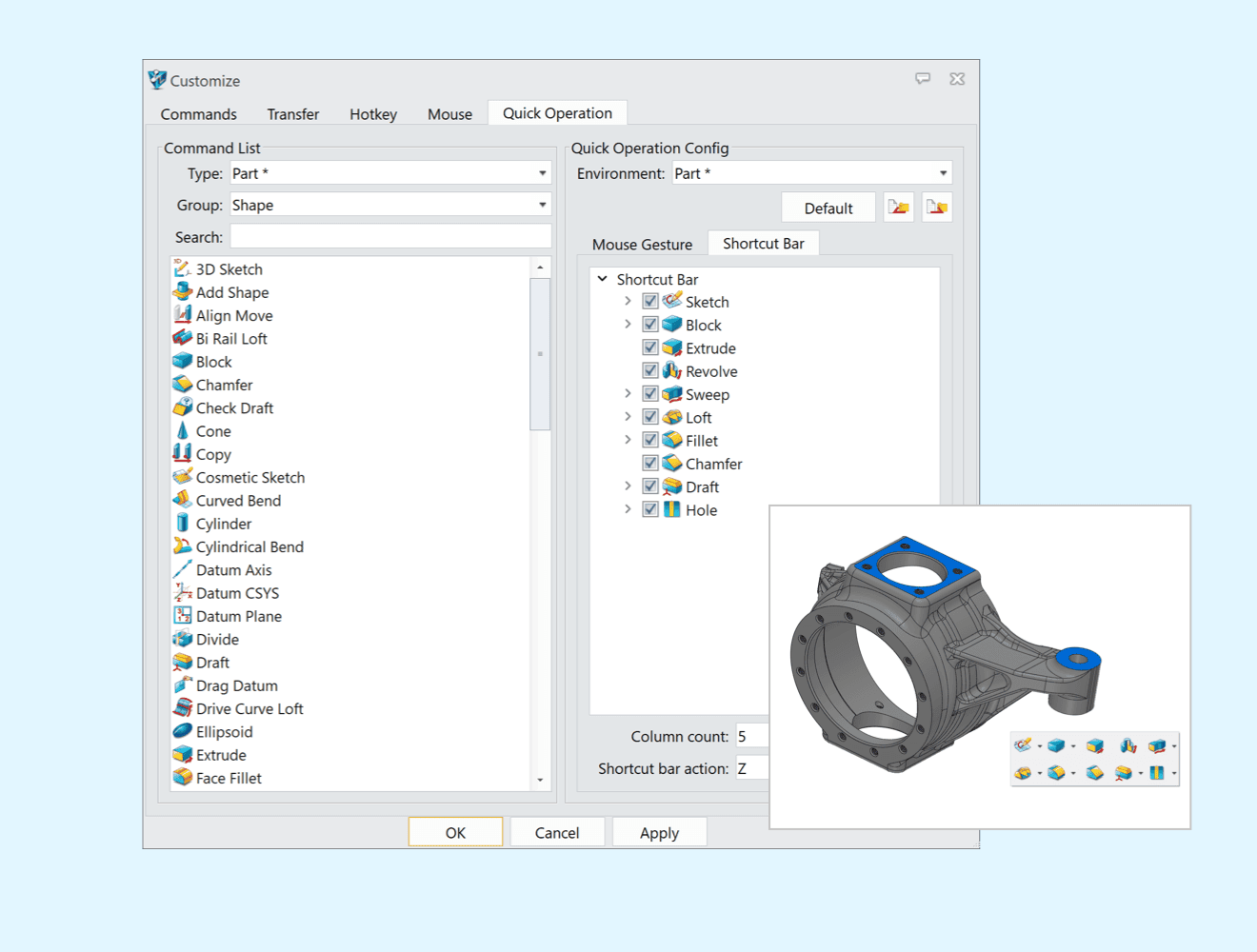 Configuración de la barra de accesos directos